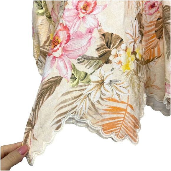 Boston Proper Floral Embroidered Button Up Linen Tunic Blouse Size M Ipanema - Picture 6 of 10